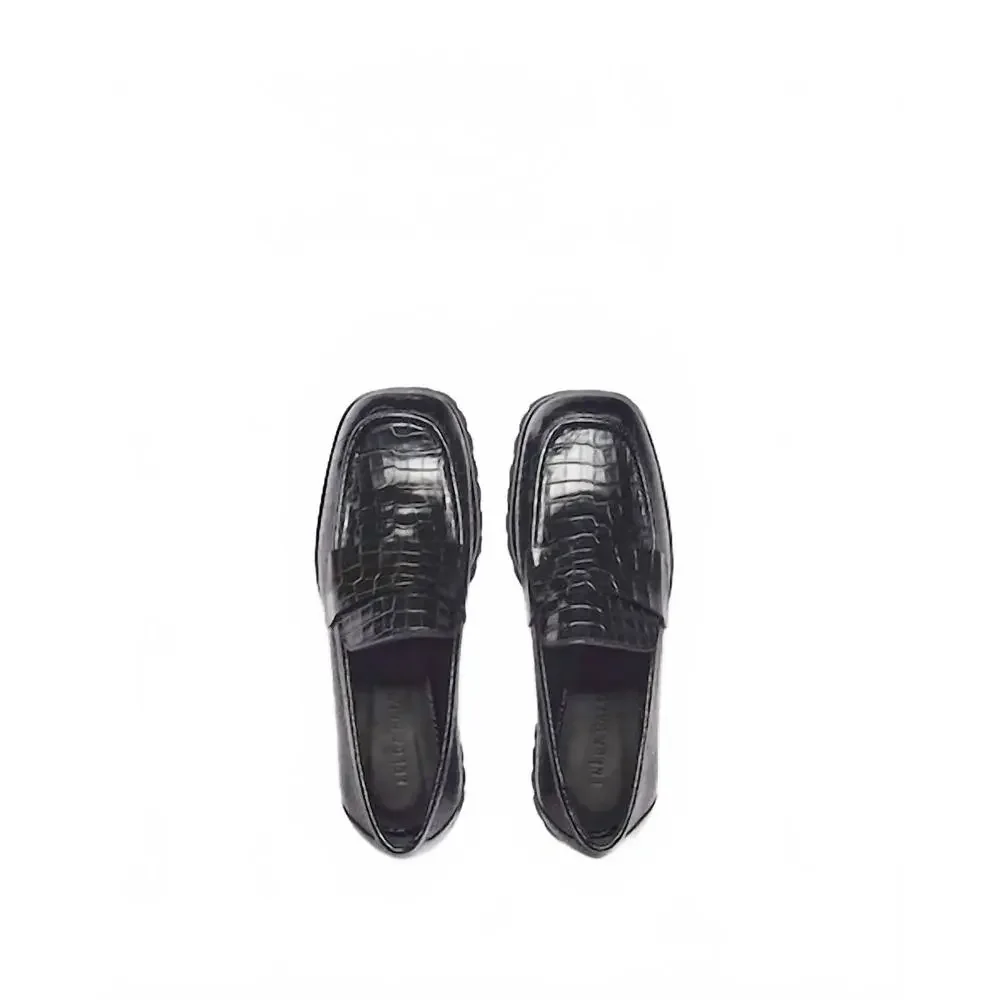 Freda Salvador Black Textured Leather Lug Sole Loafers - Picture 2 of 4